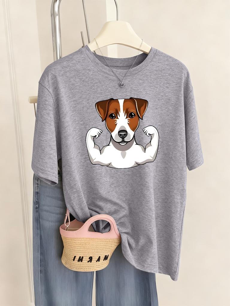 Russell Terrier Puppy Prints T-Shirt Womens Casual Comfortable T Shirts Soft Loose Short Sleeve Tops Summer O-Neck Woman Clothes