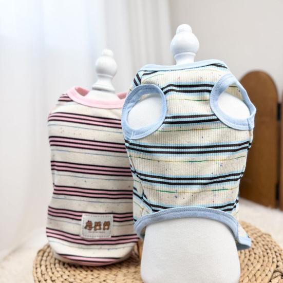 Ribbed Knit Dog Vest Soft Striped Small Puppy T Shirts Summer Sleeveless Breathable Pet Outfits for Small Medium Dogs Cats