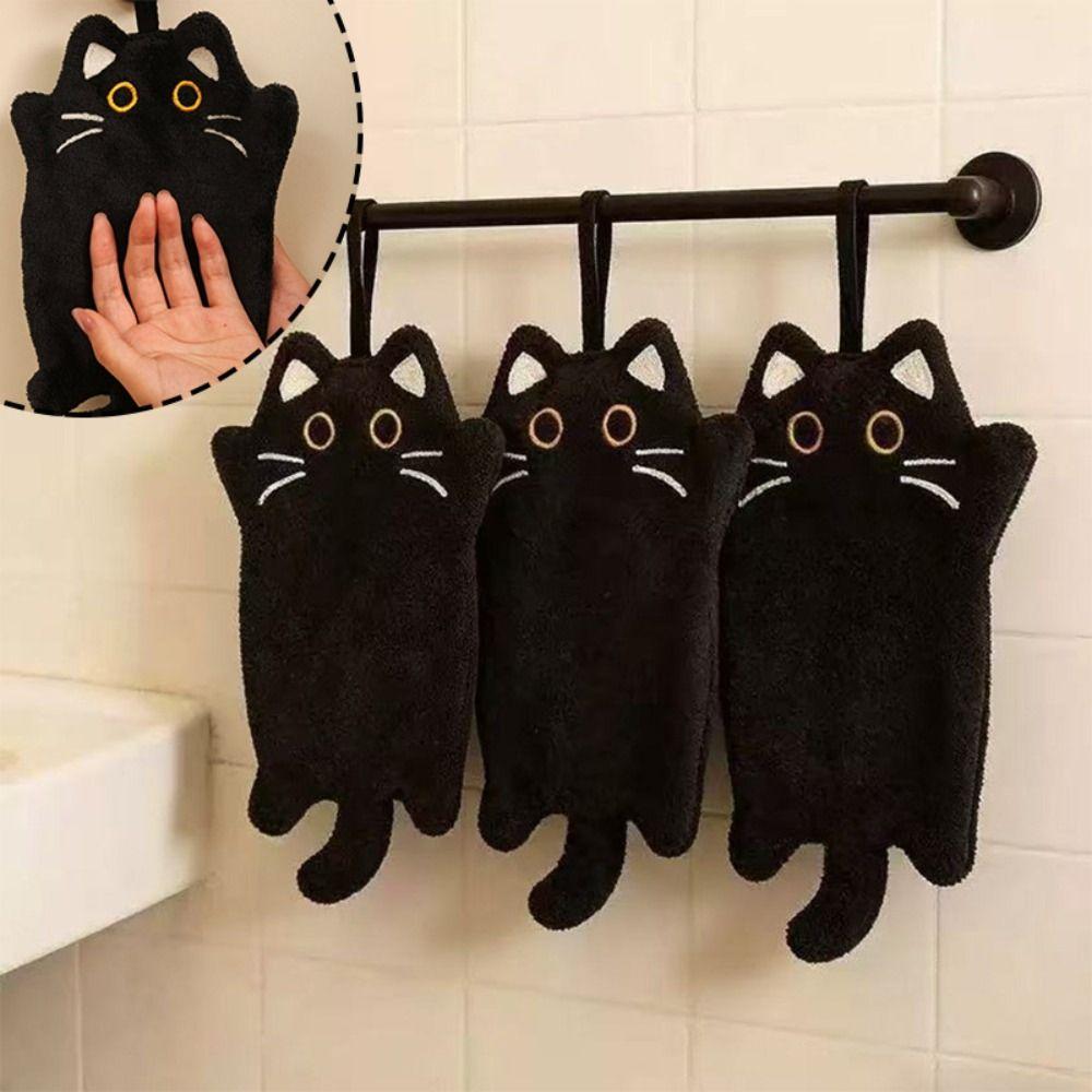 Soft Black Cat Hand Towel Super-Absorbent Kitchen Cleaning Wipe Cloth  Kitchen