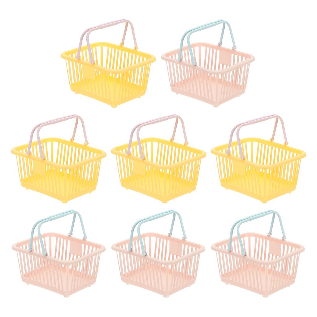 8 Stück Kleiner Plastikkorb Mini Aufbewahrungskorb Lebensmittel Winzige Einkaufskörbe mit Griff Organizer Gefiltertes Wasser für Spielzeug Snacks