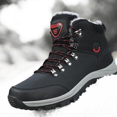 Botas masculinas de inverno quentes, plus size, veludo, algodão, à prova d'água, couro, caminhada, bota de cano curto, novas, antiderrapantes, para áreas externas, botas de neve masculinas