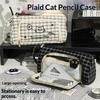 Cute Cartoon Cat Embroidery Pencil Case Large Capacity Student Stationery Storage Bag Pencil Bag Back To School Supplies