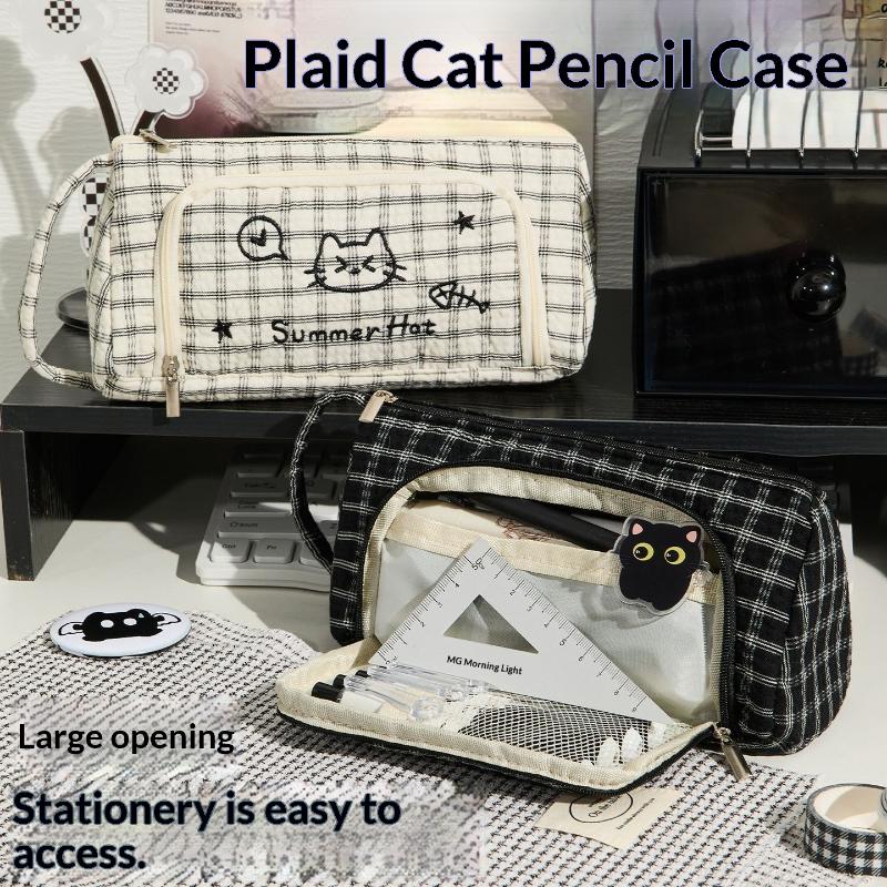 Cute Cartoon Cat Embroidery Pencil Case Large Capacity Student Stationery Storage Bag Pencil Bag Back To School Supplies