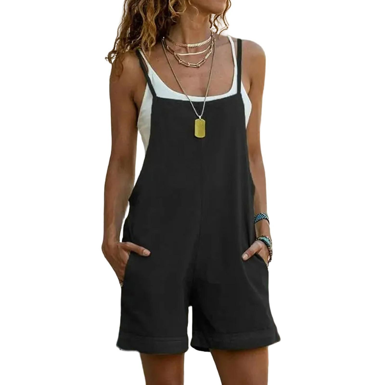 

Женский повседневный свободный однотонный комбинезон с карманами и лямками, шорты, комбинезон M