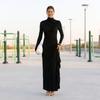 Women's Elegant High Neck Long Sleeve Bodycon Formal Evening Dress with Pleated