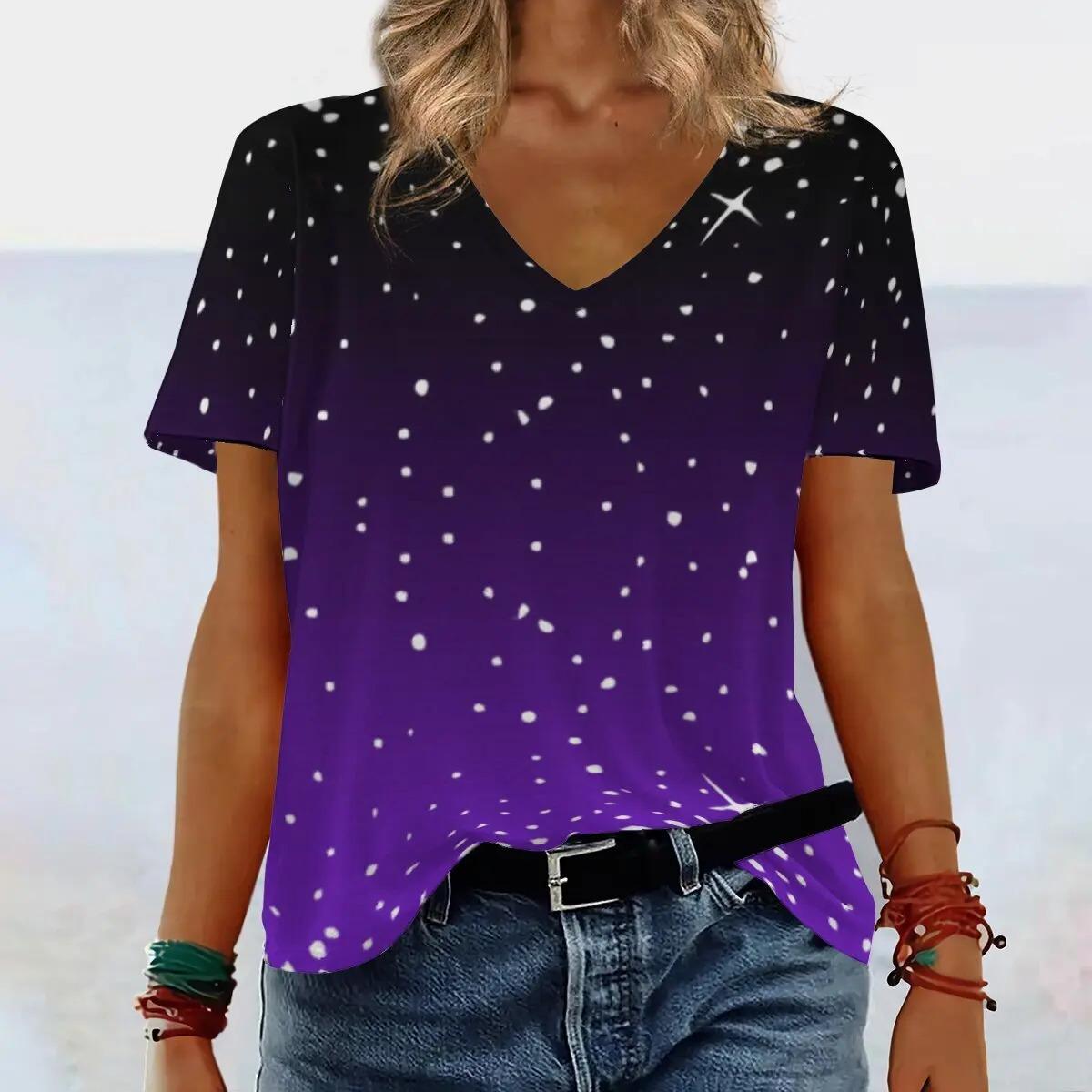 

Летний топ с V-образным вырезом и 3D-градиентным принтом, модные повседневные женские футболки с короткими рукавами 5XL