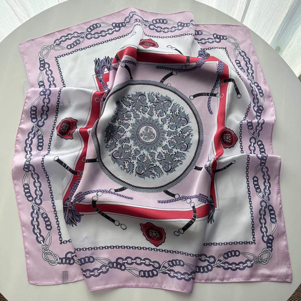 Luxury Chain Print Square Scarf For Women Elegant Ladies Hijab Neckerchief Shawl For Travel Soft Stain Imitation Silk Scarves