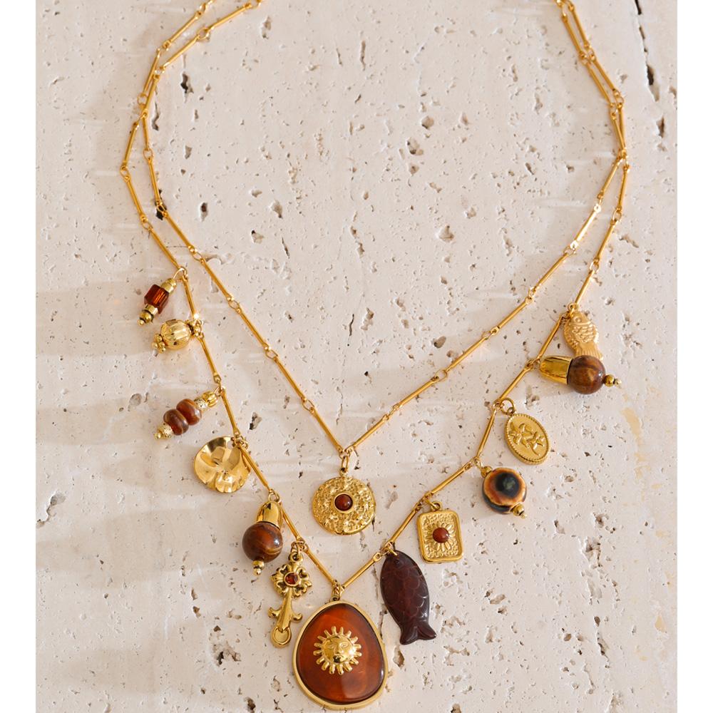 Yhpup Double Layer Charms Pendant Trendy Fish Resin Accessories Necklace for Women Waterproof France Handmade Luxury Jewelry