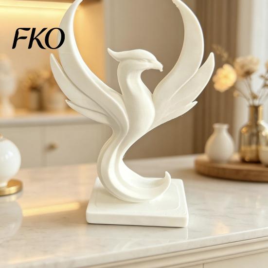 3D Printed Phoenix Decor Figurine Modern Minimalist Abstract Statue Desktop Sculpture Decoration for Home Office Living Room Whtie