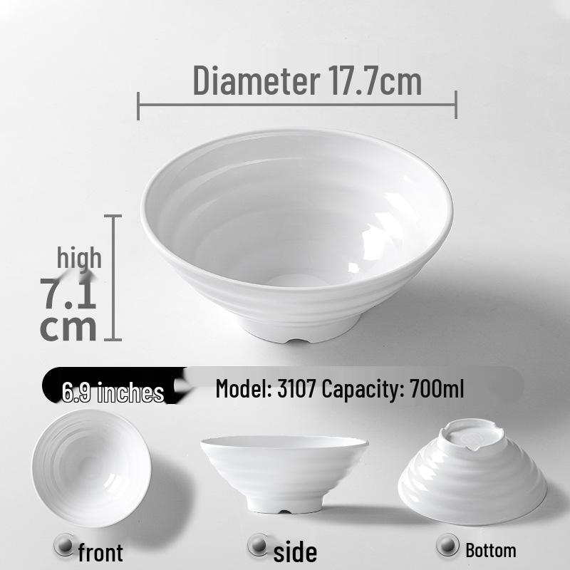 A5 White Melamine Noodle Bowl for Commercial Use – Porcelain-Style Spicy Hot Pot and Wonton Bowl