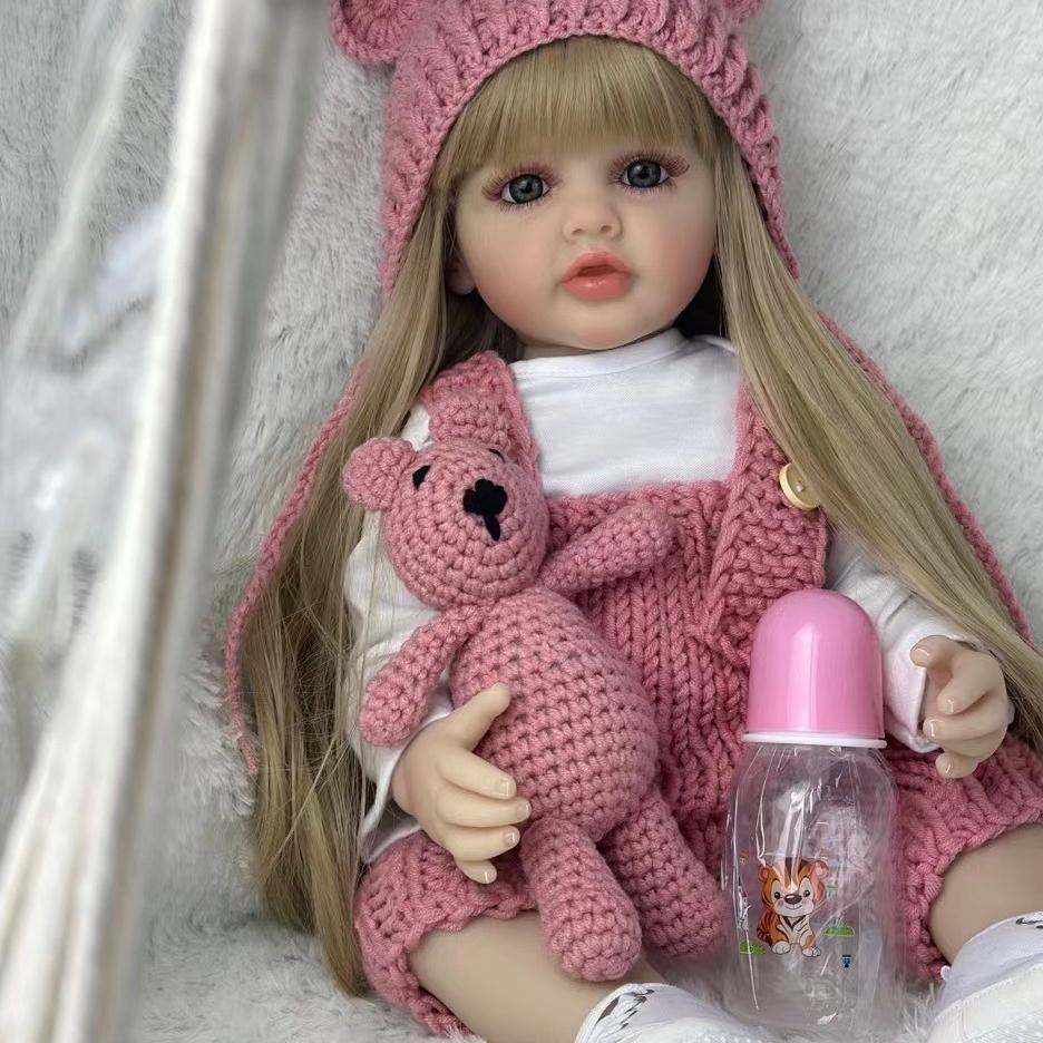 BZDOLL Lebensechte Baby Reborn Puppe mit Vollvinylkörper 55cm 22inch Neugeborenes Bebe Prinzessin Kleinkind Mädchen Badespielzeug Geburtstagsgeschenk Realistisch