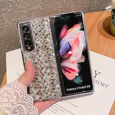 Luxury Bling Rhinestone Phone Case For Samsung Galaxy Z Fold 3 4 Diy Diamond Hard Pc Back Cover