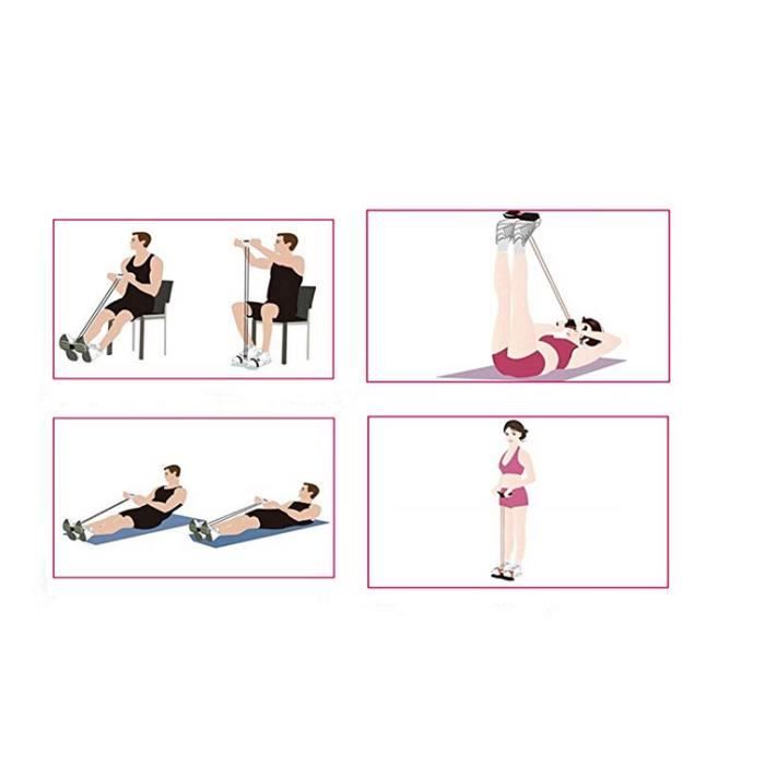 Rameur avec élastique Jaune - Appareil de gym 4 avec repose-pieds pour exercice