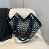 European and American Fashionable Women's Bag Designer Rivet Shoulder Bag Large Capacity Pu Leather Handbag Commute Bag Tote