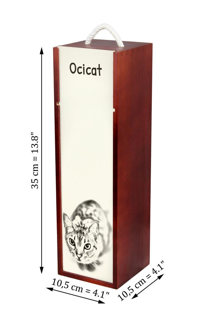 Ocicat - Wine Box with a Cat, Alcohol Box with Graphics, Personalized Gift Box from the Art-Dog Brand