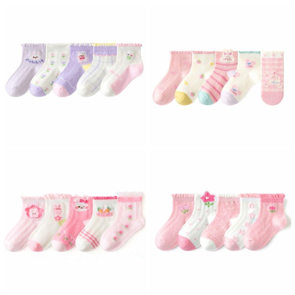 5Pairs Fashion Ruffle Baby Cotton Socks Autumn Spring Cute Toddle Short Tube Socks Sweet Mid-calf Newborn Socks Children