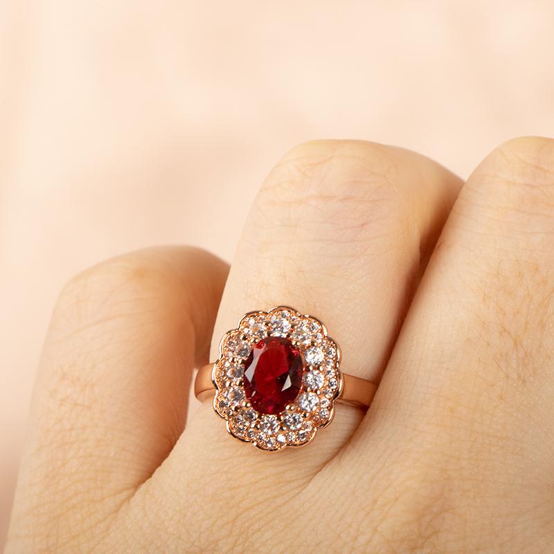 925 Sterling Silver Ring for Charm Lady with Oval Shape Ruby Gemstones Flower Zircon Female Fine Jewelry Gift 2025