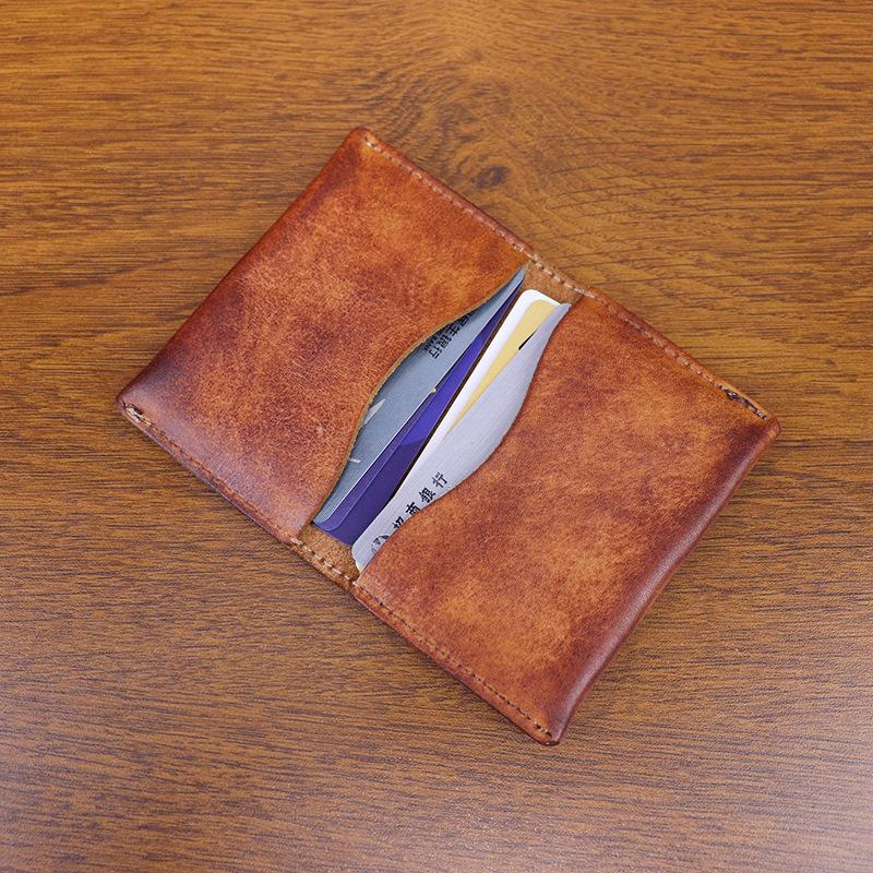 Neue Kopfschicht Kuhleder-Abholtasche für weibliche Studenten, Einfache Kartentasche, Retro-Gemüsegerbung Leder verwendet, Gebürstet, Handgefertigte Visitenkartenetui