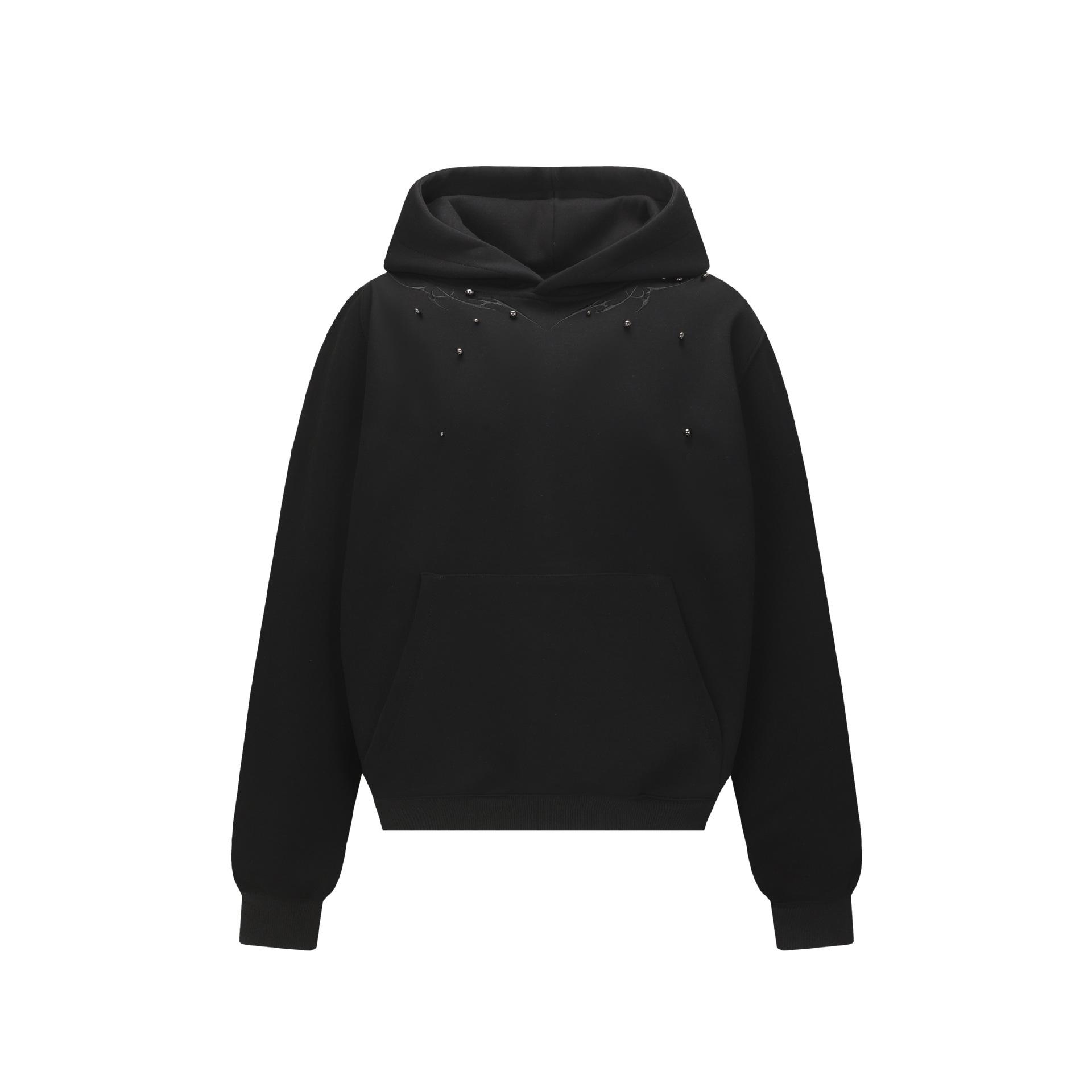 ARES Men s Retro Round Neck Beaded Embroidery Hooded Sweatshirt - Casual, Versatile, Loose-Fit Hoodie XL