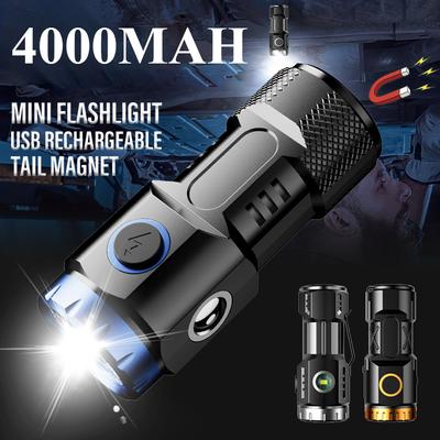 4000MAH mini LED baterka USB nabíjateľná baterka výkonné pracovné svetlo s bočným svetlom a tieňom kempingová lampa s magnetom na zadnej strane
