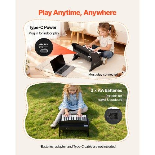 VEVOR Kids Piano Keyboard, 25 Keys Wooden Digital Piano for Kids, Mini Music Educational Instrument Toy with Realistic Sound, Dual Power
