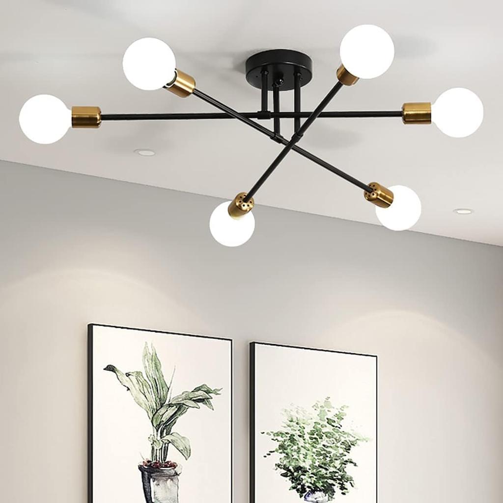 6-Light Chandelier Ceiling Light, E26 Pendant Light, Stylish Nordic LED Lighting Fixture, Rotatable Spotlight, Iron Construction, Retro Living Room