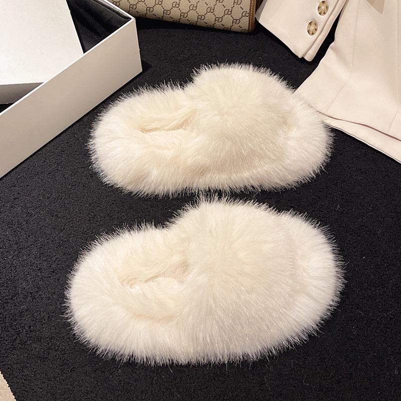 Autumn and Winter New Fluffy Slippers Women's Large Size Thick-soled Plush Women's Slippers Room + Soft-soled Household Cotton Slippers