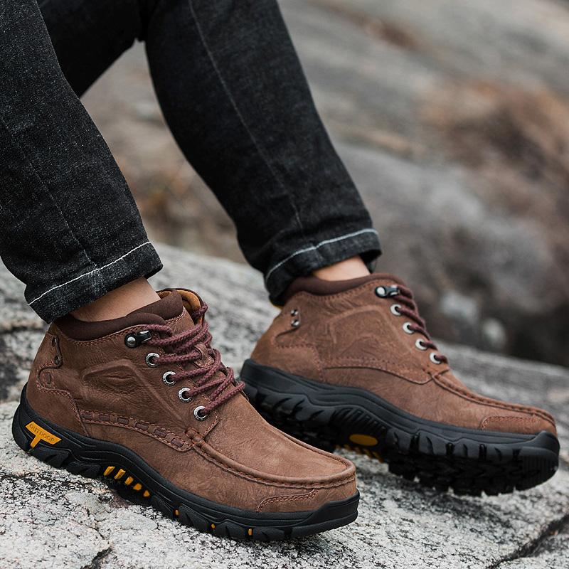 High Quality Male Casual Ankle Boots Genuine Leather Outdoor Hiking Boots 2024 Lace-up Non-slip Sneakers Fashion Luxury Brand