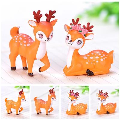 Plastic Mini Cartoon Sika Deer Ornament Delicate Animal Statue Cartoon Sika Deer Figurine  Outdoor