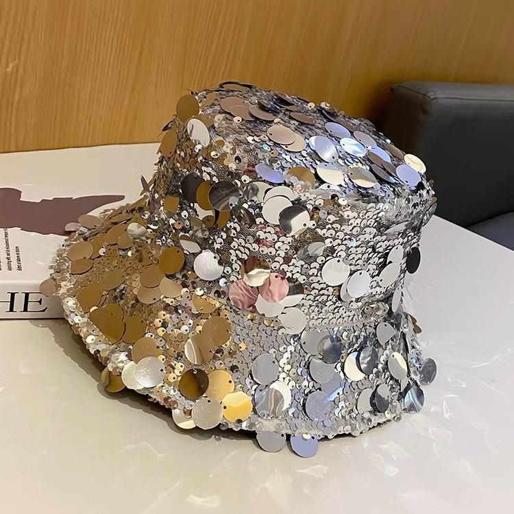 Korean Style Sequin Bucket Hat for Women - Fashionable, Foldable, Face Slimming Outdoor Travel Accessory