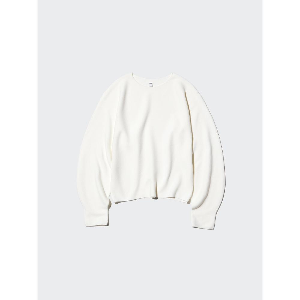 Uniqlo 3d Knit Cotton Crew Neck Volume Sleeve Sweater