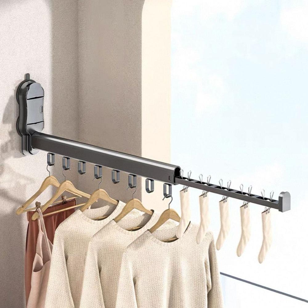 Large Capacity Folding Clothes Rack Wall Mounted Laundry Hanger Clothes Drying Rack  Towels