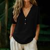Women's Fashionable Loose-Fit V-Neck Button-Down -Color Casual Blouse