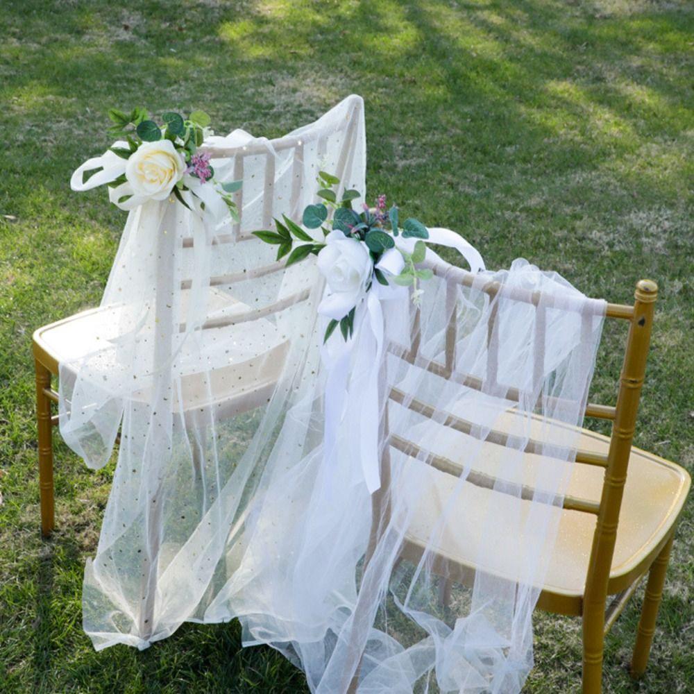 2pcs Handmade Aisle Chair Artificial Flower Rustic Pew Bows Flower  Church Chair Bench