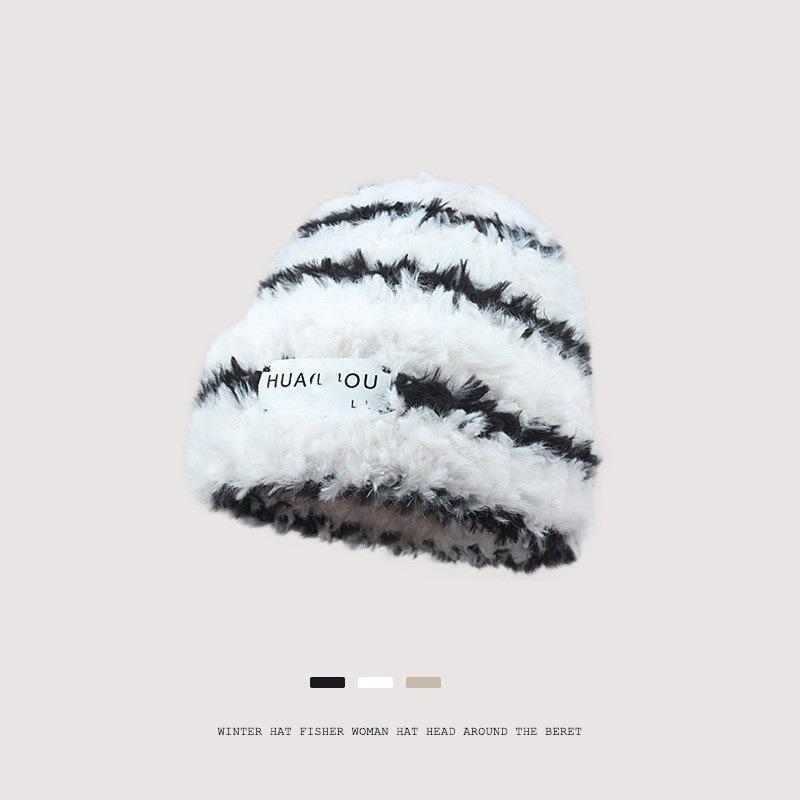 Winter bear new plush ear protection knitted hat female cute fashion versatile face small wool hat