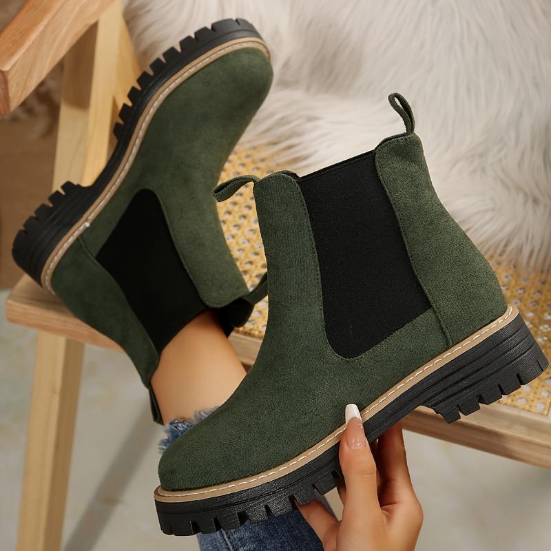 Women'S Slip-On Chunky Platform Ankle Boots - Non-Slip Rubber Sole, Cushioned Insole & Low Heel - Slip-On Closure
