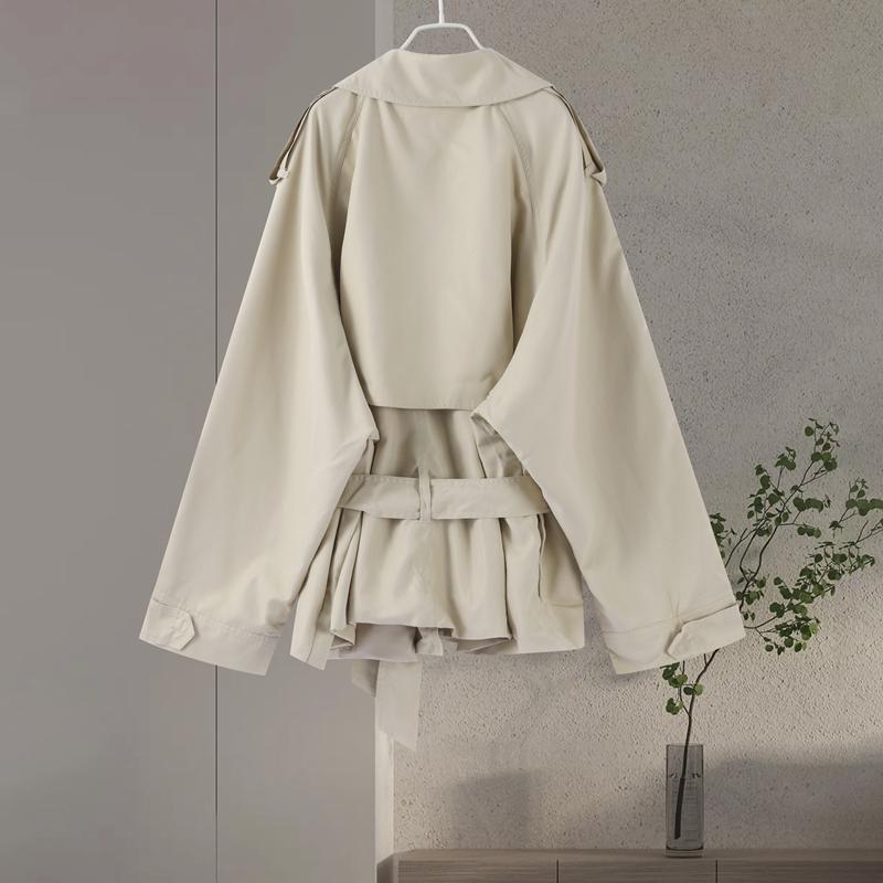 Lapel Tied Windbreaker Jacket Women's Commute Long Sleeve A-line Style Elegant Jacket Fashion Streetwear 2025 Autumn