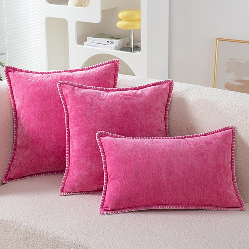 Kussenhoes voor bank 45x45 cm Blauw Geel Kussenhoes met Gestikte Rand Zachte Chenille Effen Geverfde Kussenhoes Woondecoratie 30x50cm pink