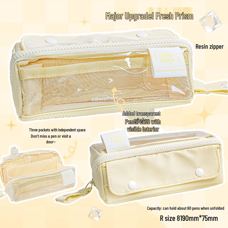 RosyPosy Transparent Prism Pencil Case: Spacious, Triple-Zipper Design for Students