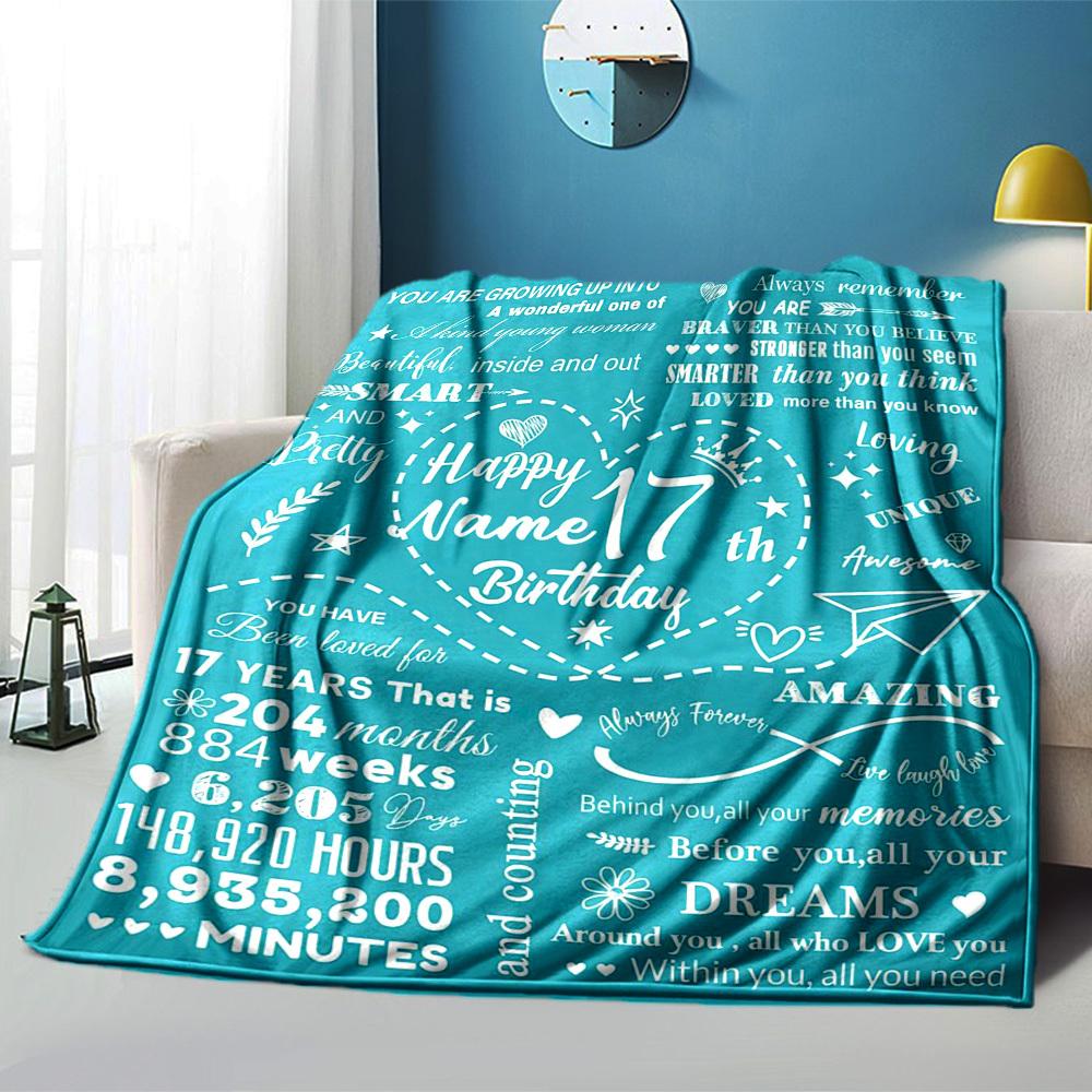 Personalized 17Th Birthday Home Customize Your Name Blankets Soft Cozy Lightweight Allseason Multipurpose Blanket For Picnics Sofas Offices Beds