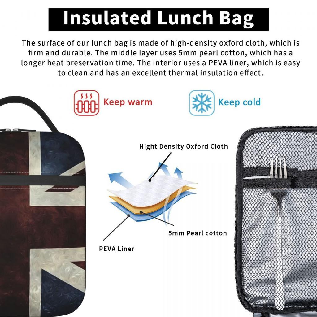 Union Jack Flag Of The UK Insulated Lunch Bag for Women Office Cooler Thermal Food Box Tote Portable Lunch Boxes Container