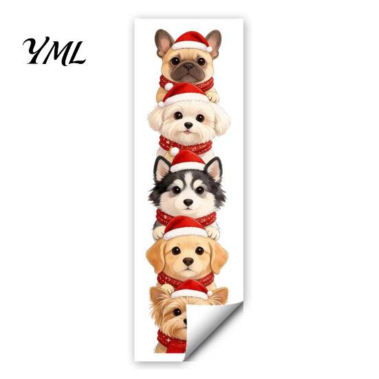 Removable Dog Pattern Stickers Christmas Puppy Wall Stickers, Self-adhesive Decals for Walls Doors, PVC Stacked Puppies Festive Indoor Murals