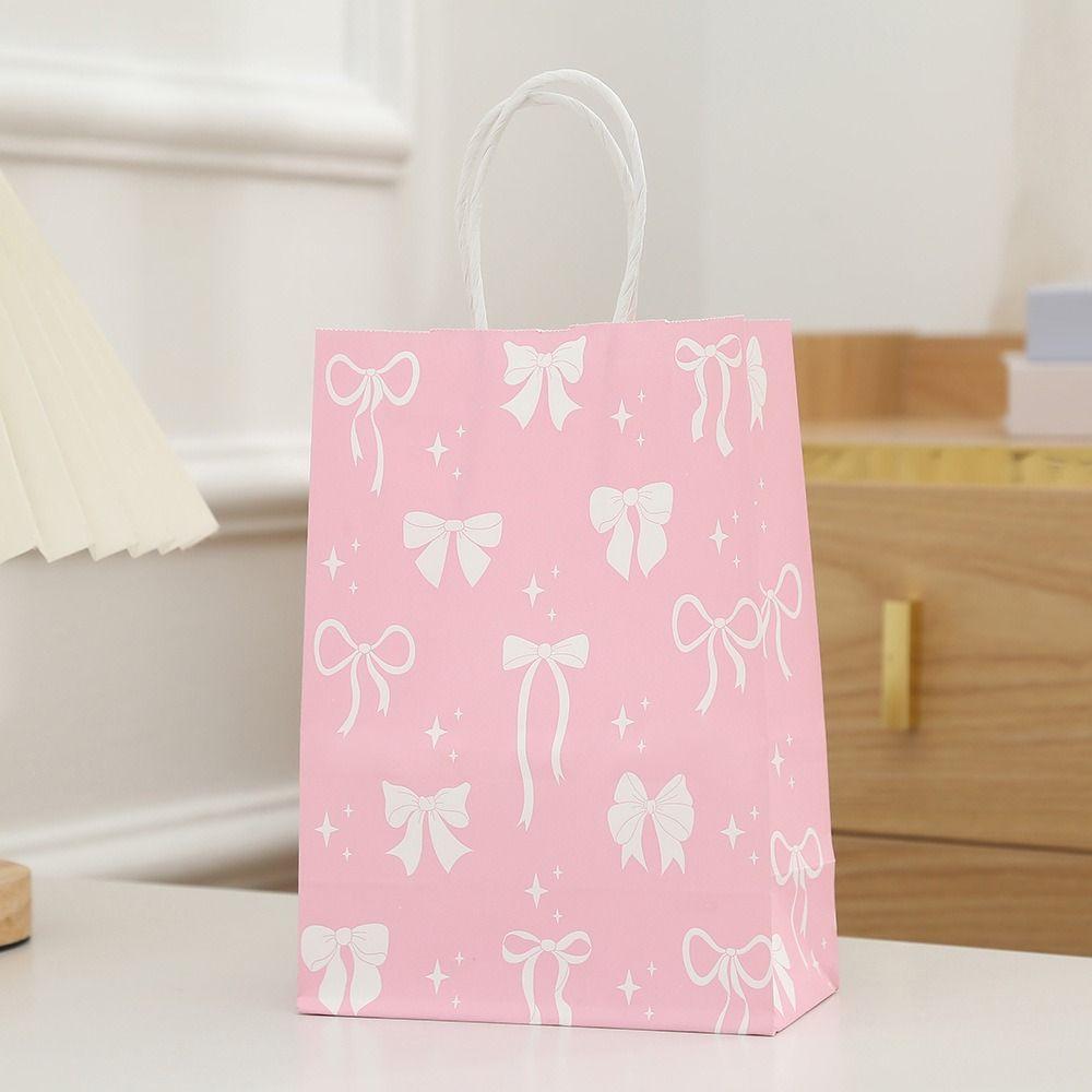 12Pcs Paper Gift Packing Bag Pink Bow Candy Cookie Bags Durable Present Wrap Bag  Celebration
