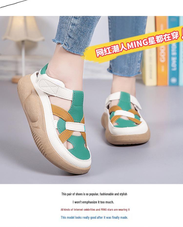 2025 Women's Thick-Soled Velcro Sandals – Breathable, Soft, Casual White Shoes