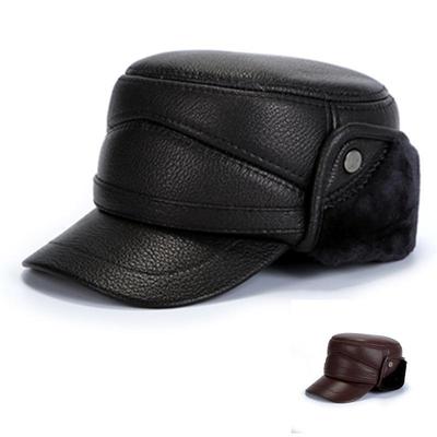 Herren Winterhut aus Rinds- und Schaffell - Dick, Warm im Lei Feng Stil für mittlere und ältere Menschen