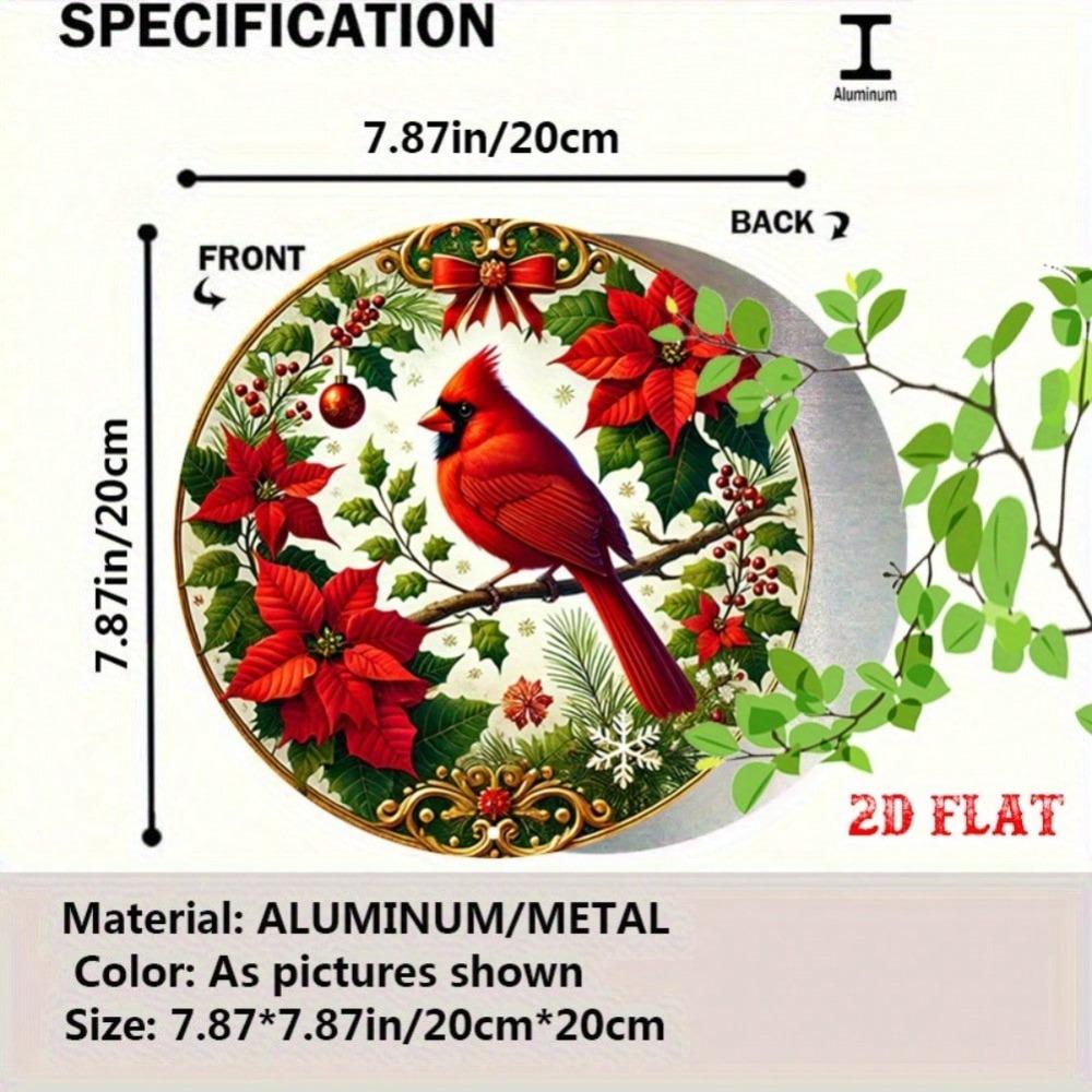 Vintage Red Cardinal Poinsettia Round Metal Tin Sign Christmas Wall Art Home Decor