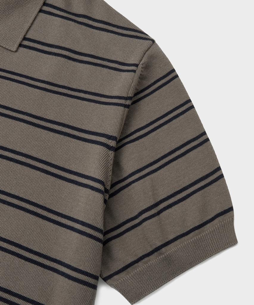 Beulaendideu Hard Twist Easy Polo Knit [Taupe Gray Stripe]