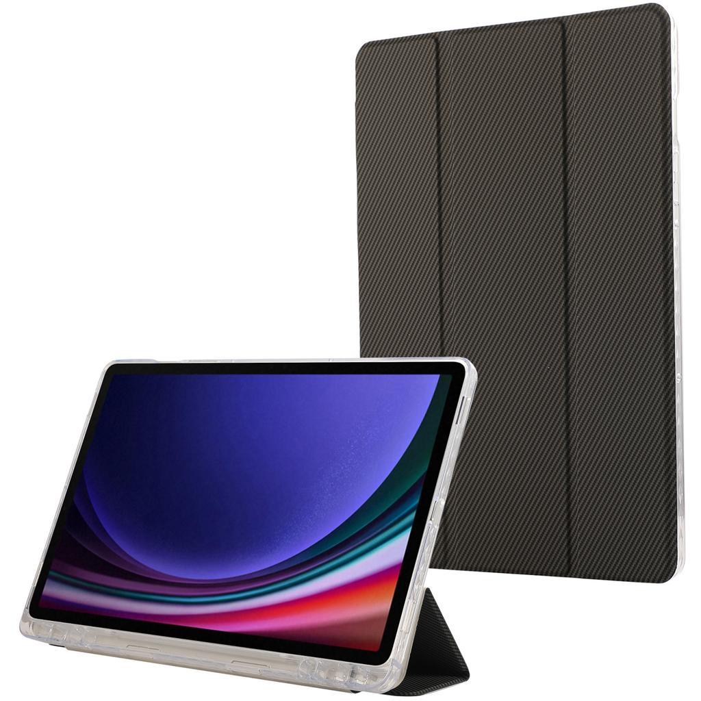 For Samsung Galaxy Tab S9/S10 FE/S9 FE Case Tri-Fold Stand Smart Auto/Wake Leather Tablet Cover Carbon Fiber Texture