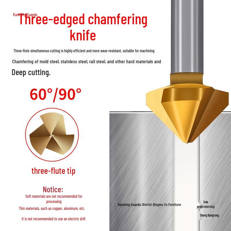 Cobalt Titanium-Plated Chamfering Drill for Stainless Steel - Single/Triple-Edge Countersink & Deburring Tool.