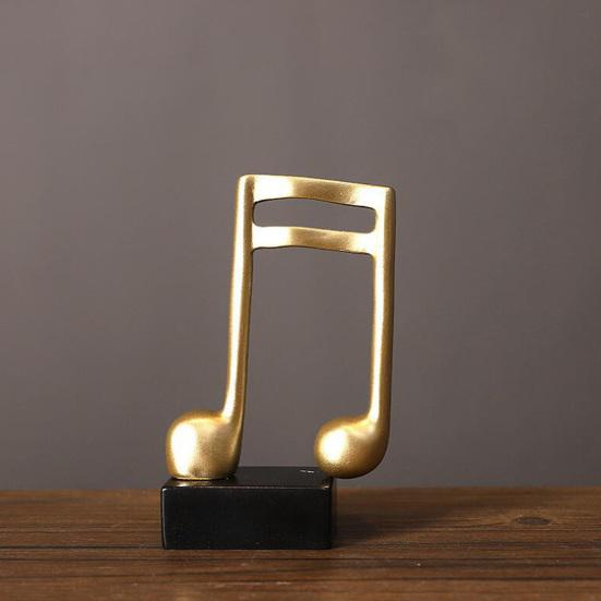 Music Note Sculpture Gold Resin Musical Symbol Figurine Modern Tabletop Decoration for Piano Room Home Office Table Centerpiece